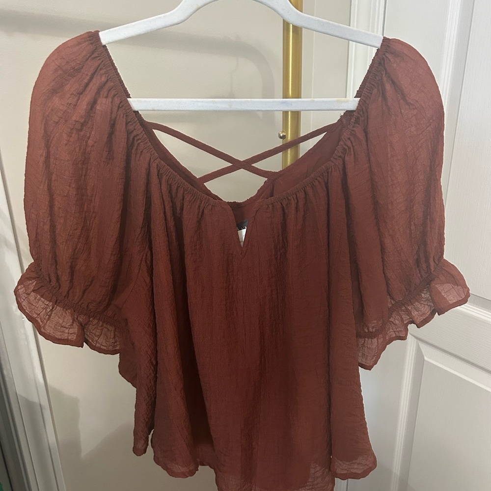 ARULA Pink and Orange Flutter Sleeve Ruffled Blouse